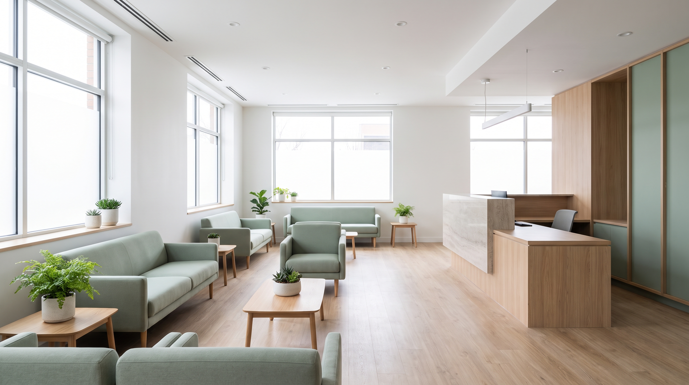 Sala de espera moderna y luminosa de la clínica